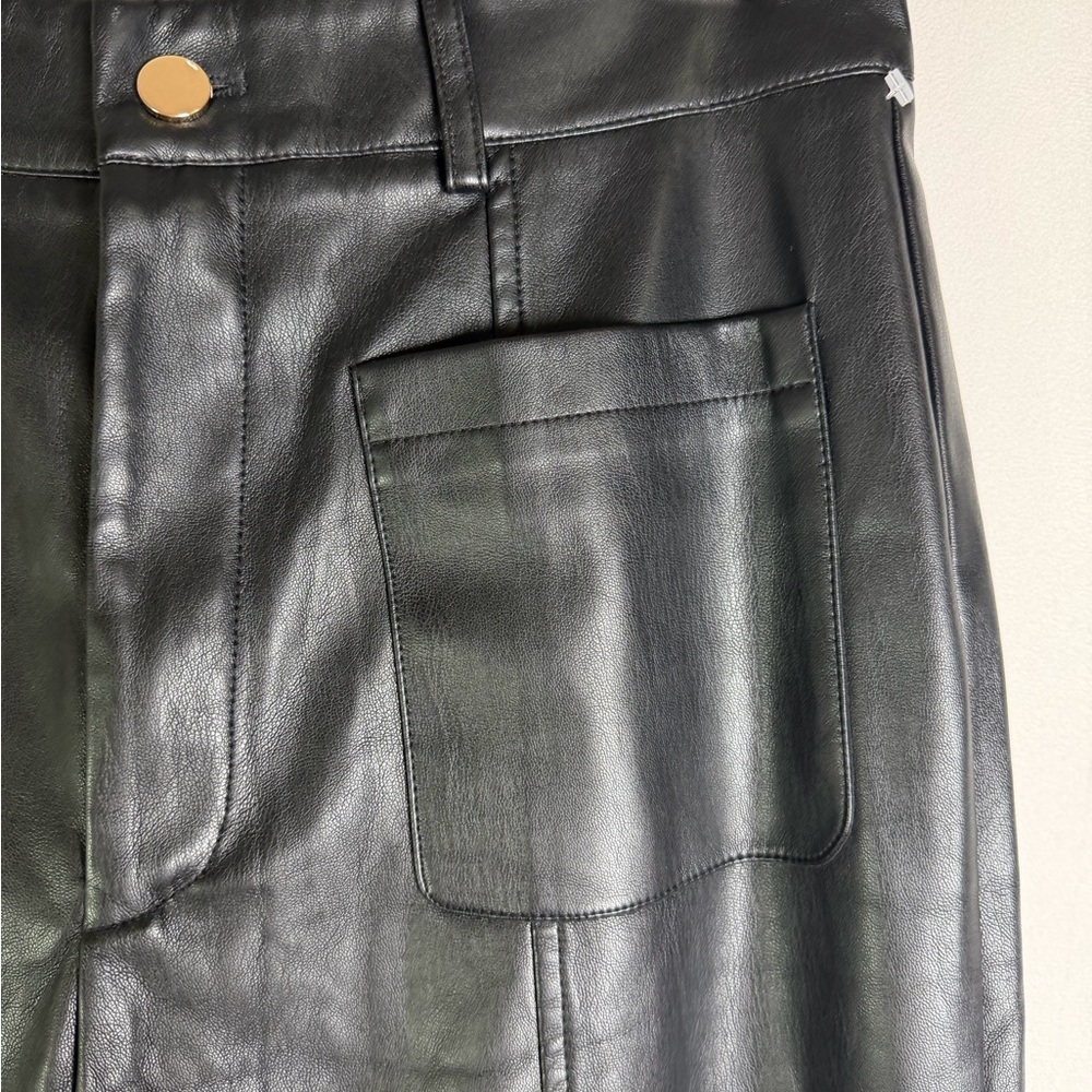 THE KRIPT Women’s Black Faux Leather Straight Leg Pants Y2K Moto Minimalist Sz M - Picture 3 of 10